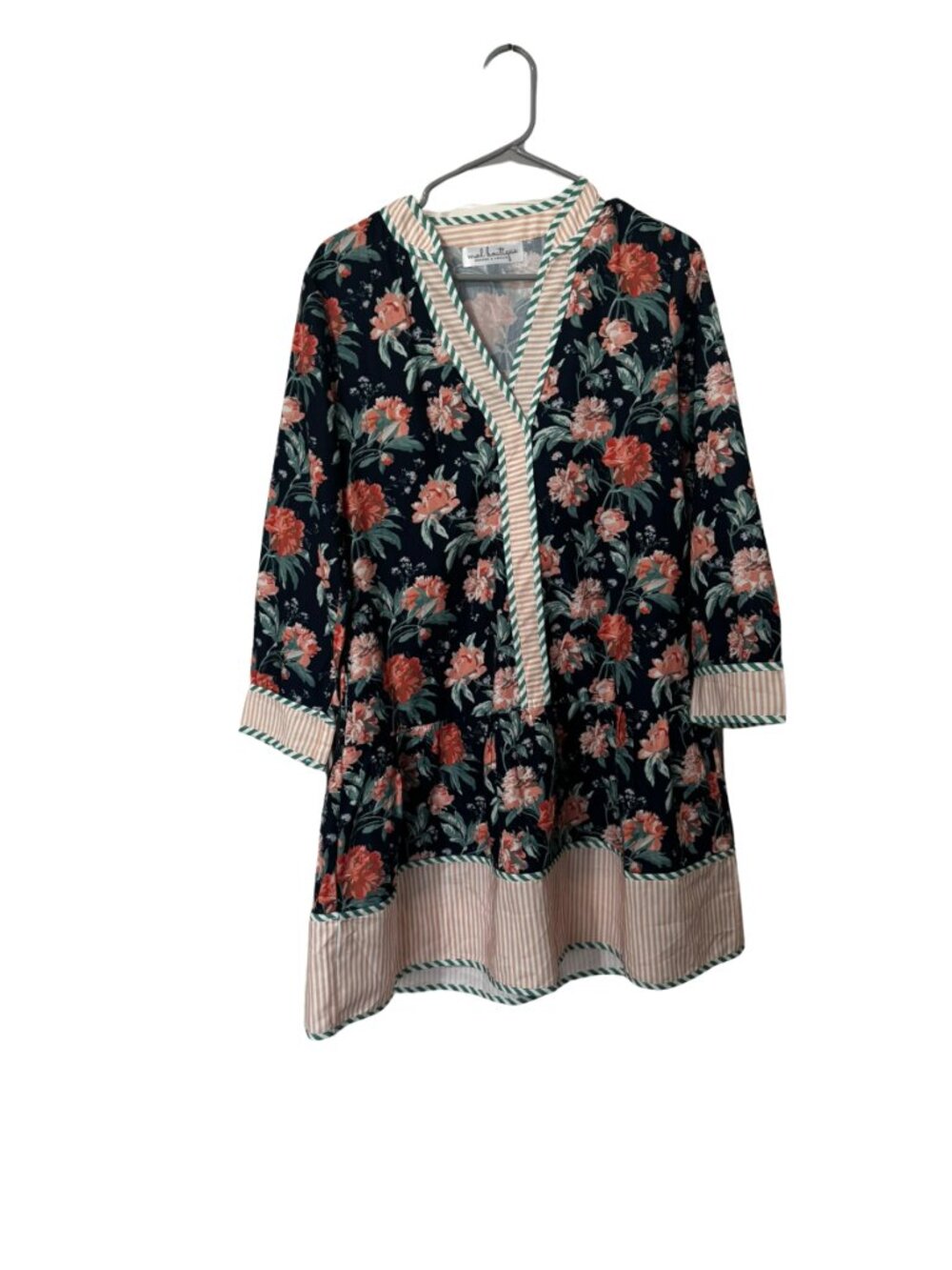 Mod Boutique Navy Coral Floral Contrast Trim Mini Dress M